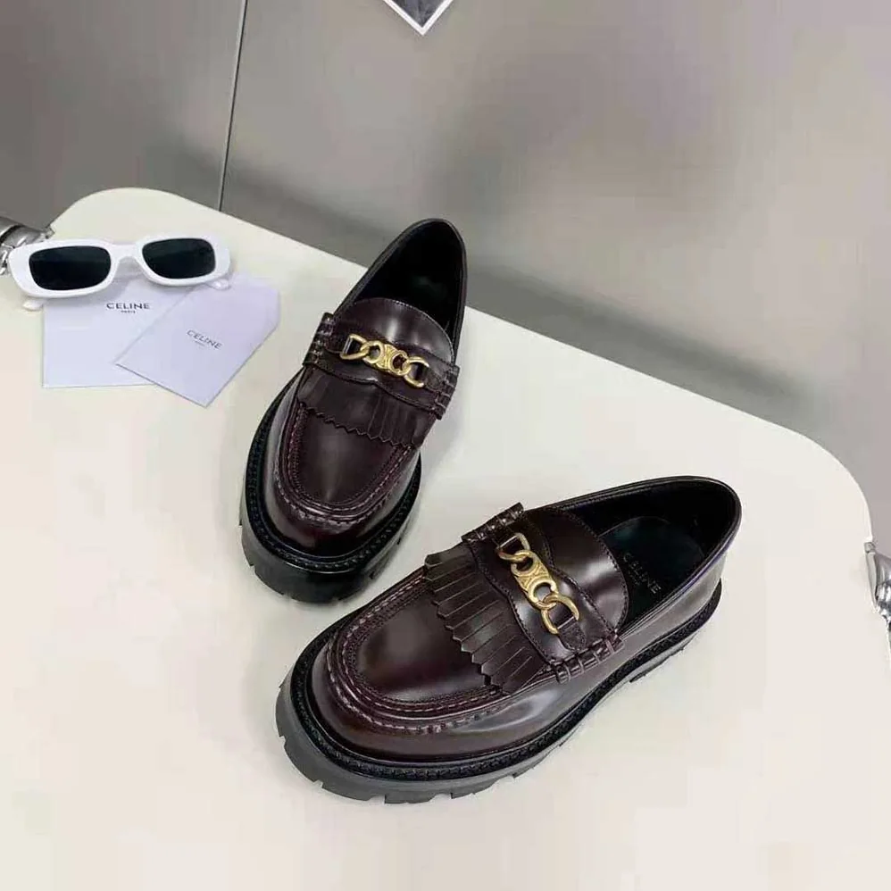 Celine Margaret Loafer with Triomphe Chain in Polished Bull for Women in Maroon Celine Margaret Loafer with Triomphe Chain in Polished Bull for Women in Maroon
