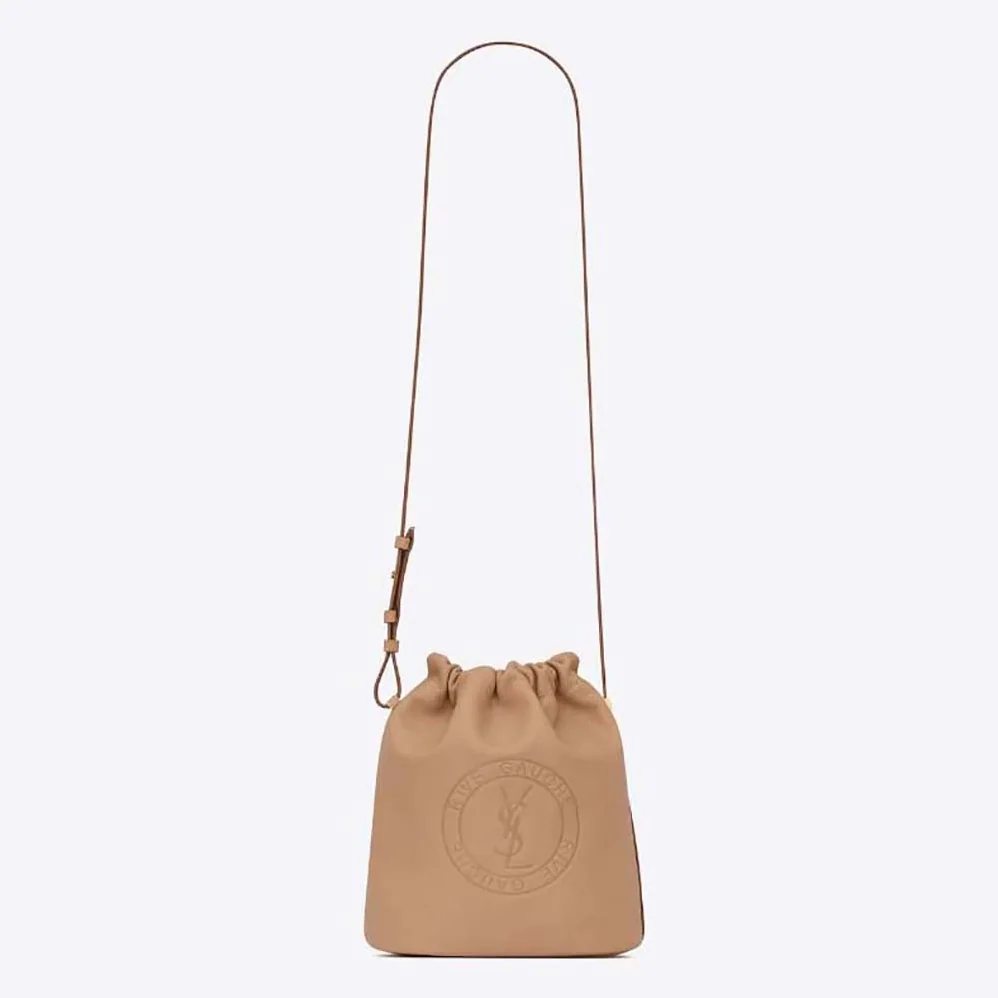 Saint Laurent YSL Rive Gauche Laced Bucket Bag in Smooth Leather for Men in Brown