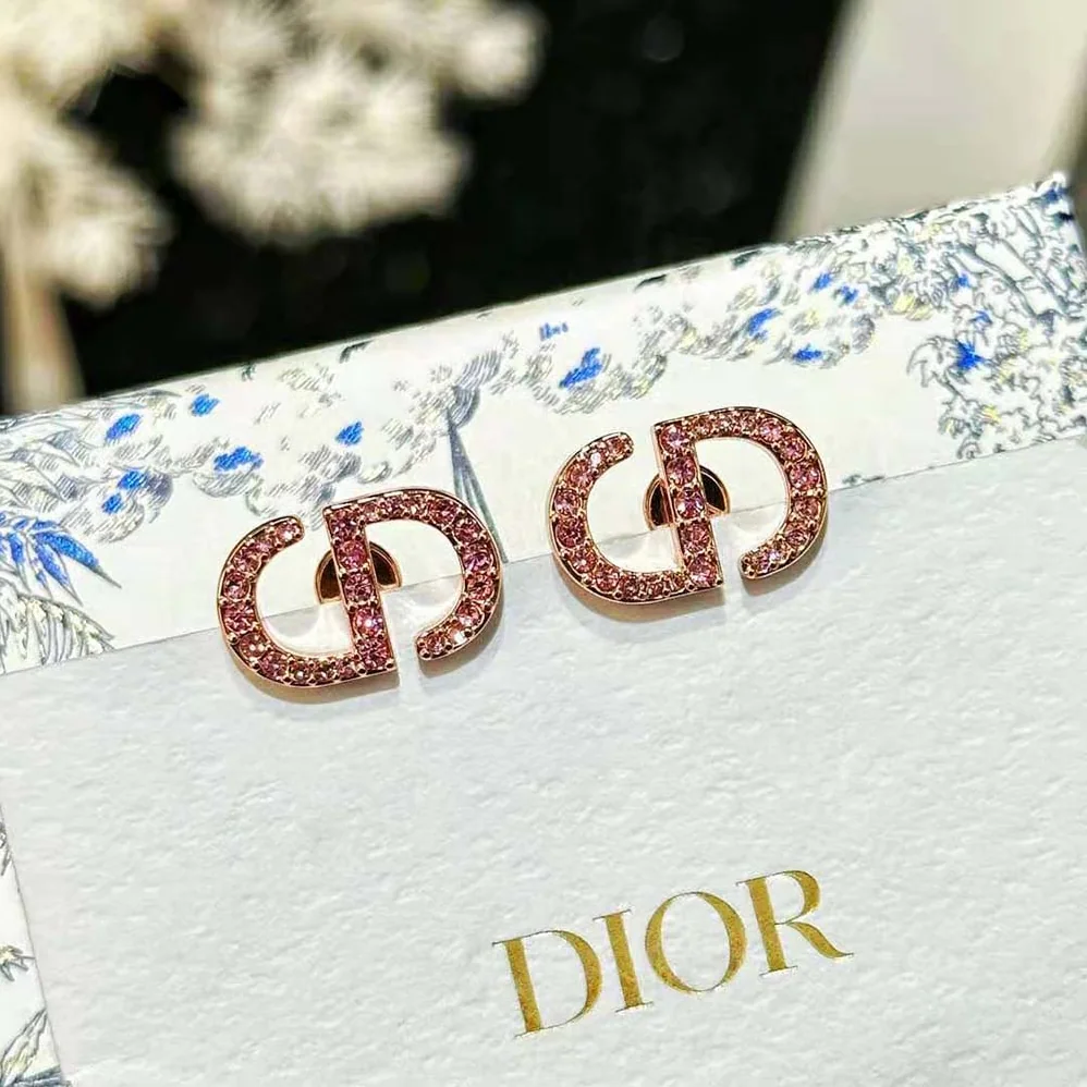 Dior Petit CD Studs Earrings Pink-Finish Metal and Pink Crystals for Women Dior Petit CD Studs Earrings Pink-Finish Metal and Pink Crystals for Women