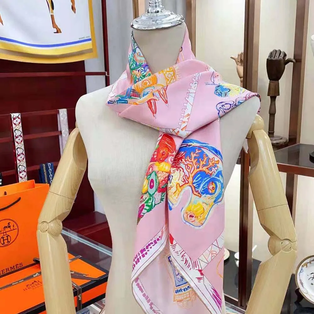 Hermes Chevaloscope Scarf 90 in Silk Twill with Hand-Rolled Edges for Women in Pink Hermes Chevaloscope Scarf 90 in Silk Twill with Hand-Rolled Edges for Women in Pink