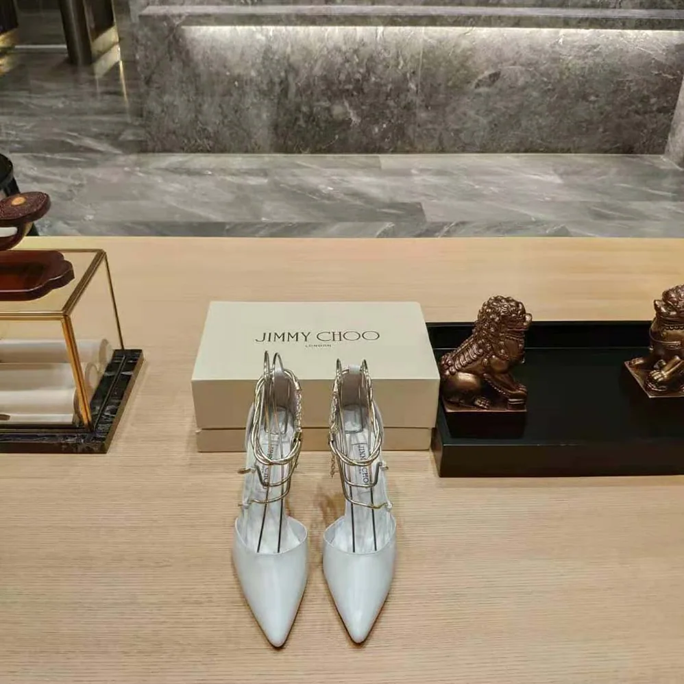 Jimmy Choo Olesia 95 Latte Nappa Pumps with Gold Chains for Women Jimmy Choo Olesia 95 Latte Nappa Pumps with Gold Chains for Women