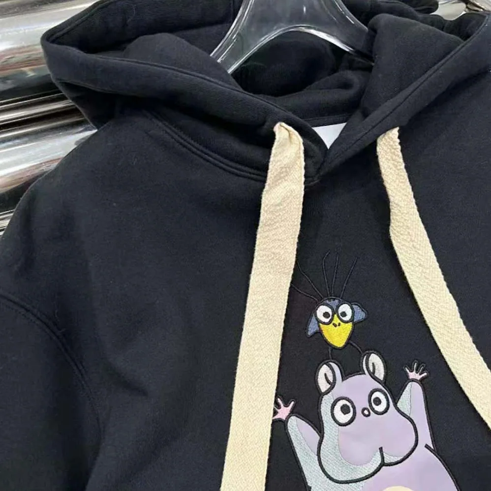 Loewe Bo Mouse Embroidered Hoodie in Cotton for Women in Black