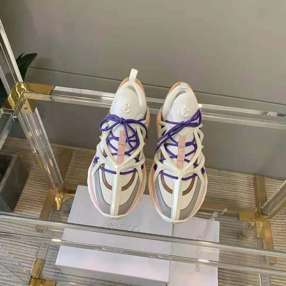 Jimmy Choo Cosmos/F White and Ballet Pink Leather and Neoprene Low for Women in Top Trainers