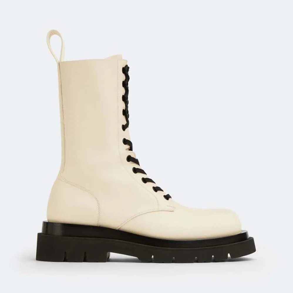 Bottega Veneta Lug Lace-Up Boot in Calfskin Leather for Women in White Bottega Veneta Lug Lace-Up Boot in Calfskin Leather for Women in White