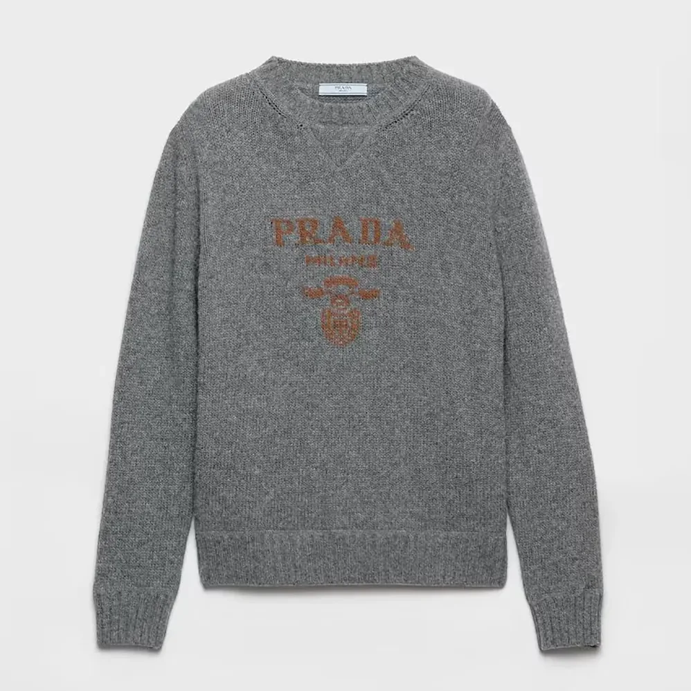 Prada Cashmere and Wool Prada Logo Crew-neck Sweater for Men in Slate Gray