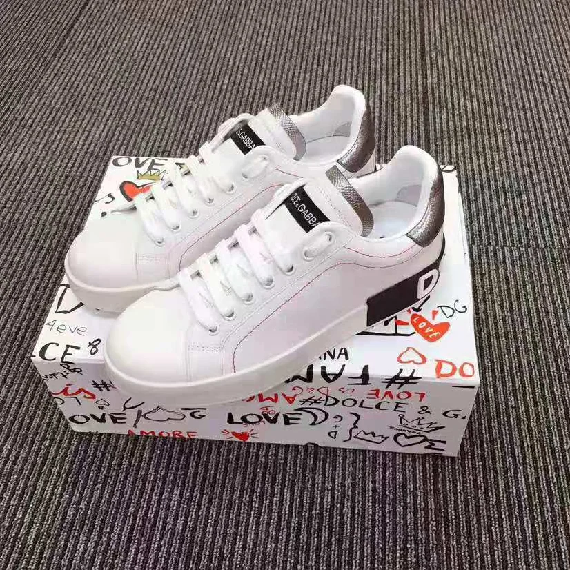 Dolce Gabbana D&G Calfskin Nappa Portofino Sneakers for Women in Silver Dolce Gabbana D&G Calfskin Nappa Portofino Sneakers for Women in Silver