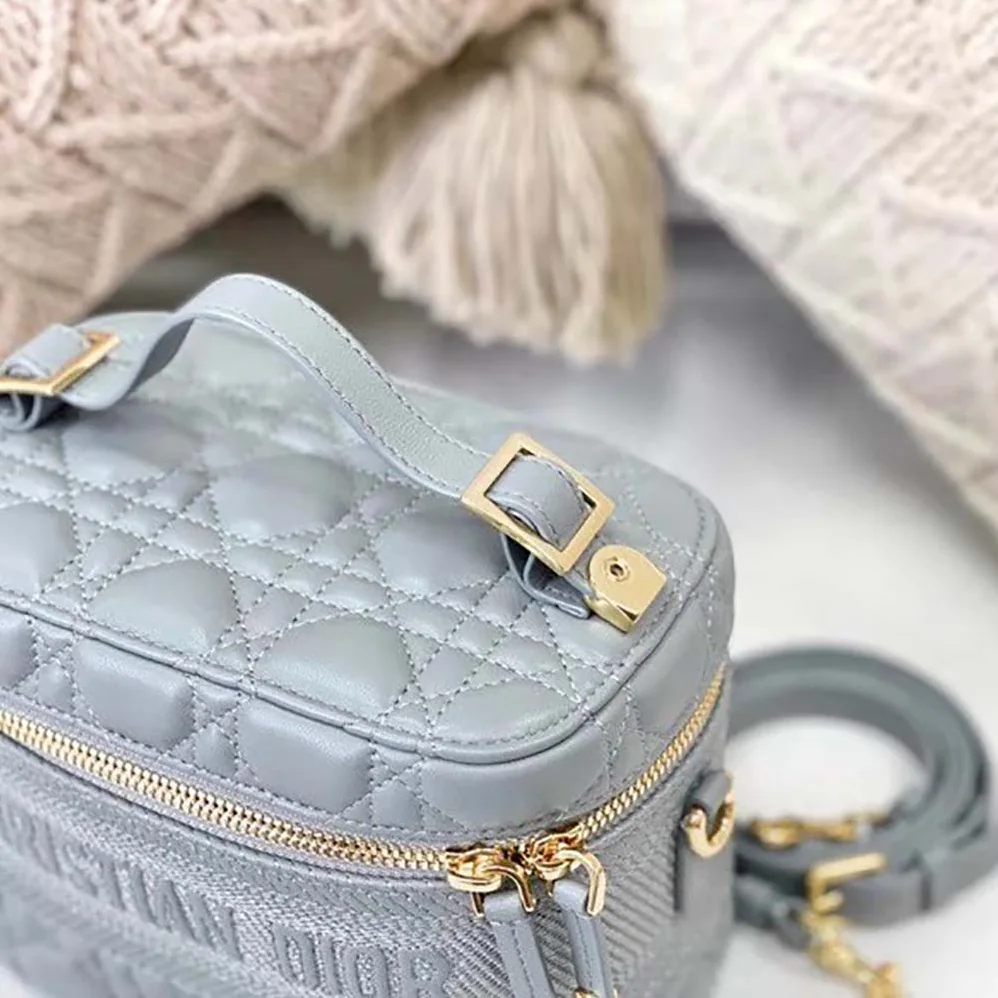 Dior Small Diortravel Vanity Case Cannage Lambskin for Women in Silver Dior Small Diortravel Vanity Case Cannage Lambskin for Women in Silver