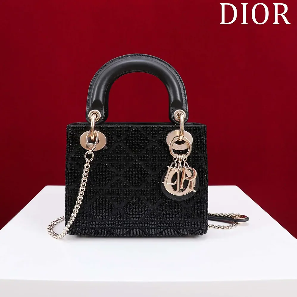Dior Micro Lady Dior Bag Gray Metallic Cannage Lambskin with Bead Embroidery for Women