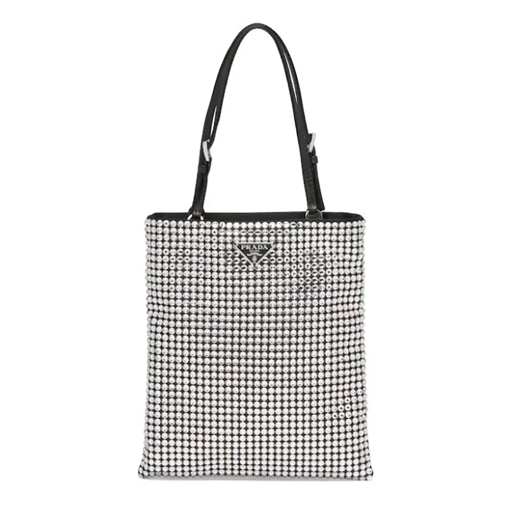 Prada Satin Handbag with Decoration for Women in Silver Prada Satin Handbag with Decoration for Women in Silver