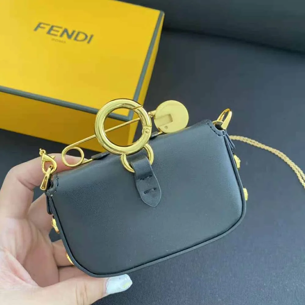 Fendi Nano Baguette Charm Fendace Black Leather Charm for Women