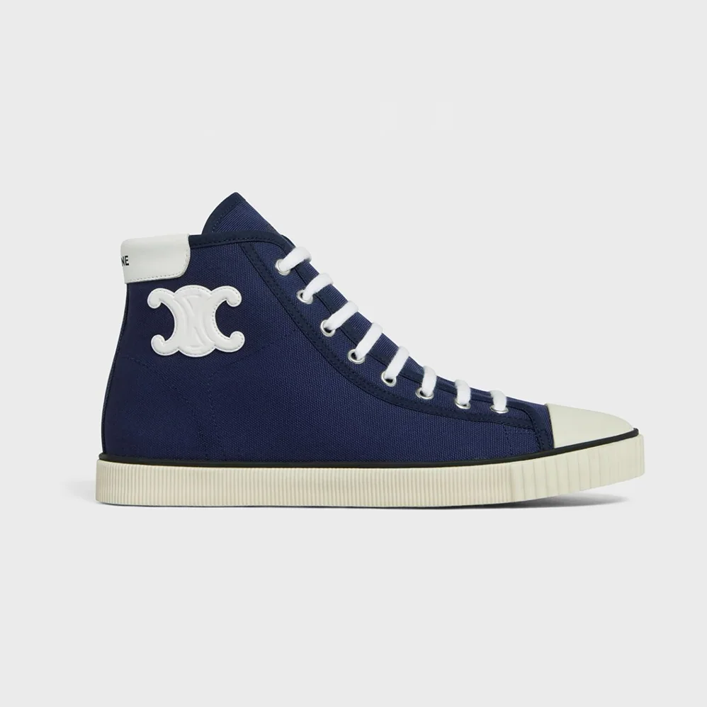Celine Blank Mid Lace up Sneaker with Toe Cap in Canvas and Calfskin for Women Celine Blank Mid Lace up Sneaker with Toe Cap in Canvas and Calfskin for Women