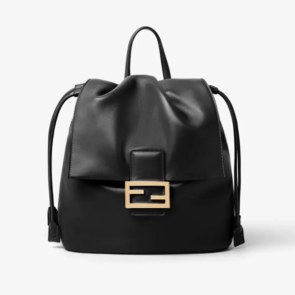 Fendi Cappuccino Black Leather Backpack for Women