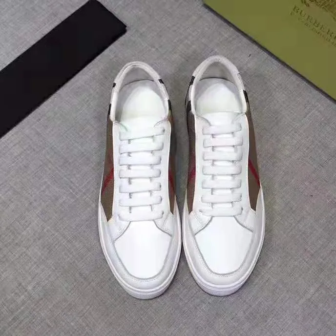 Burberry Shoes Check Detail Leather Sneakers for Women in White Burberry Shoes Check Detail Leather Sneakers for Women in White
