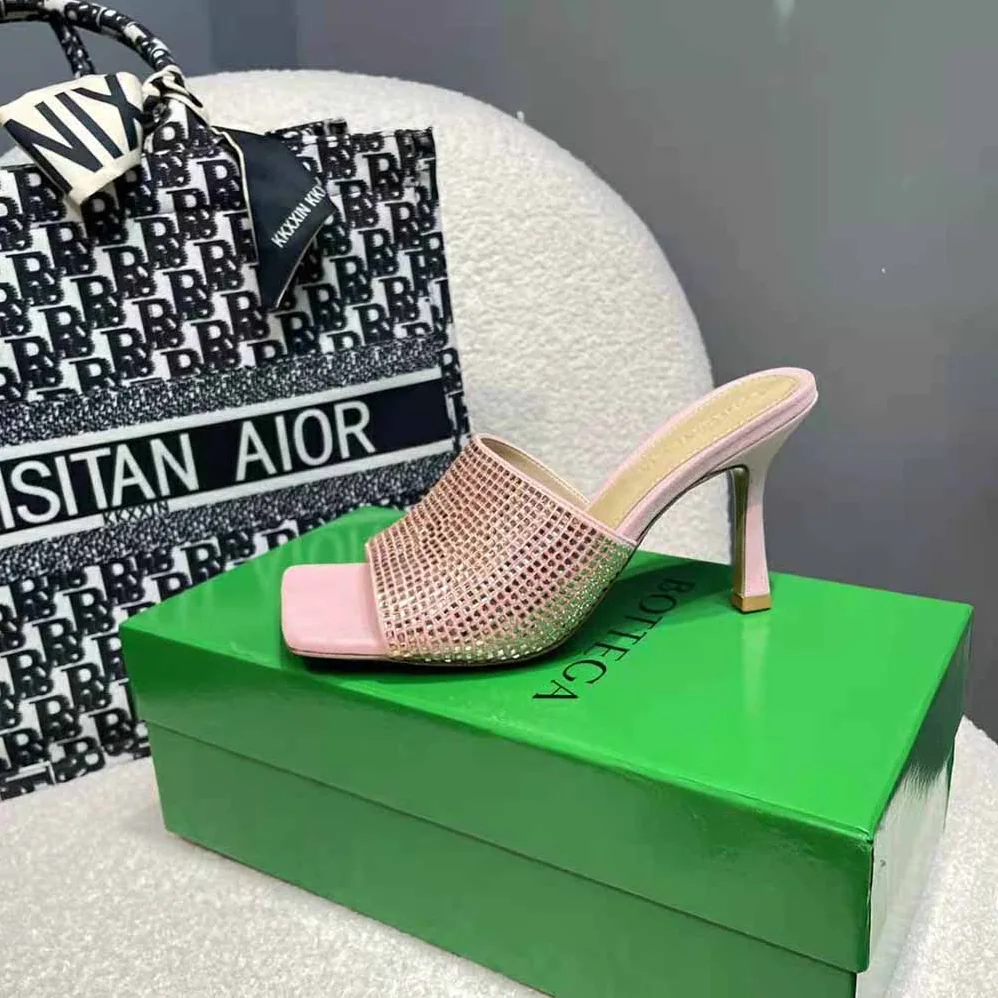 Bottega Veneta Stretch Strass-Embellished Silk Mules for Women in Pink