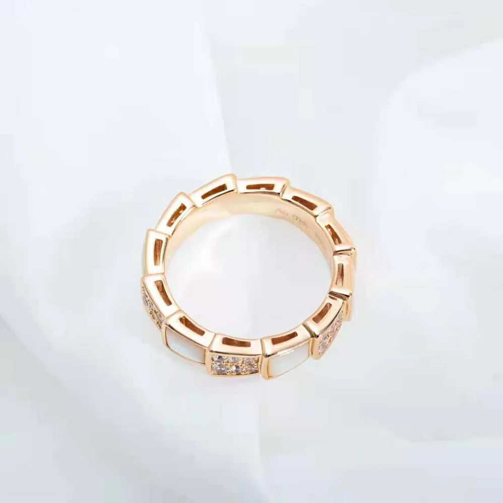 Bvlgari Serpenti Viper Band Ring in 18 KT Rose Gold for Women in White