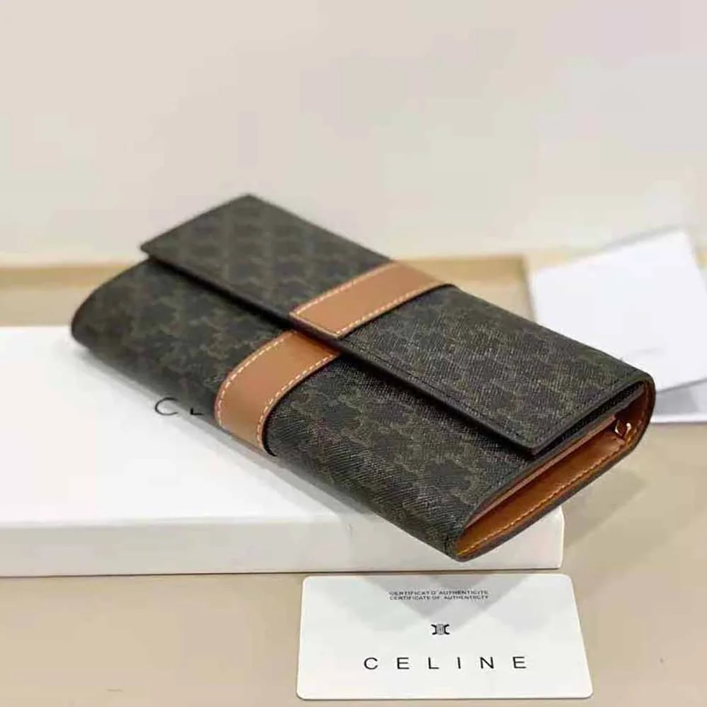 Celine Large Flap Wallet in Triomphe Canvas and Lambskin for Women Celine Large Flap Wallet in Triomphe Canvas and Lambskin for Women