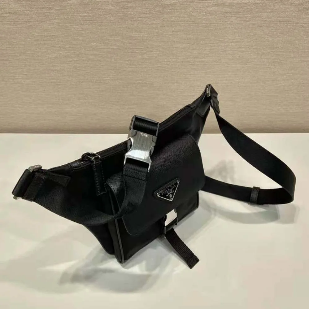 Prada Re-Nylon and Saffiano Leather Shoulder Bag for Men in Black