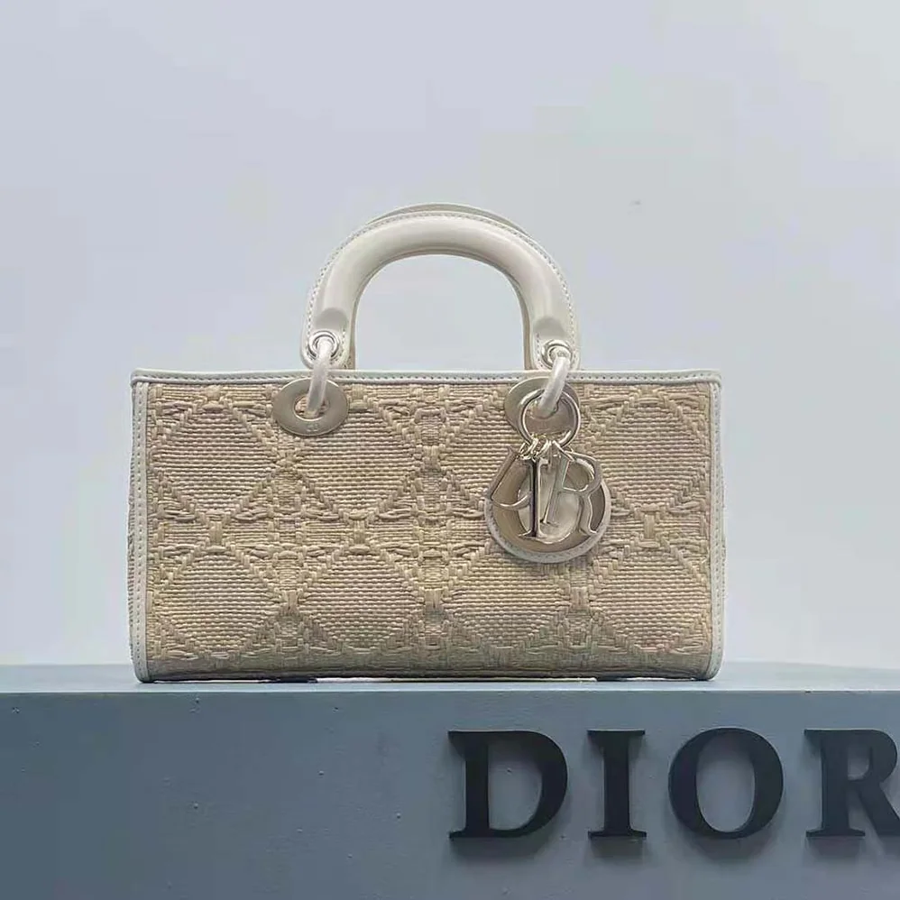 Dior Small Lady D-joy Bag Natural Macrocannage Raffia for Women