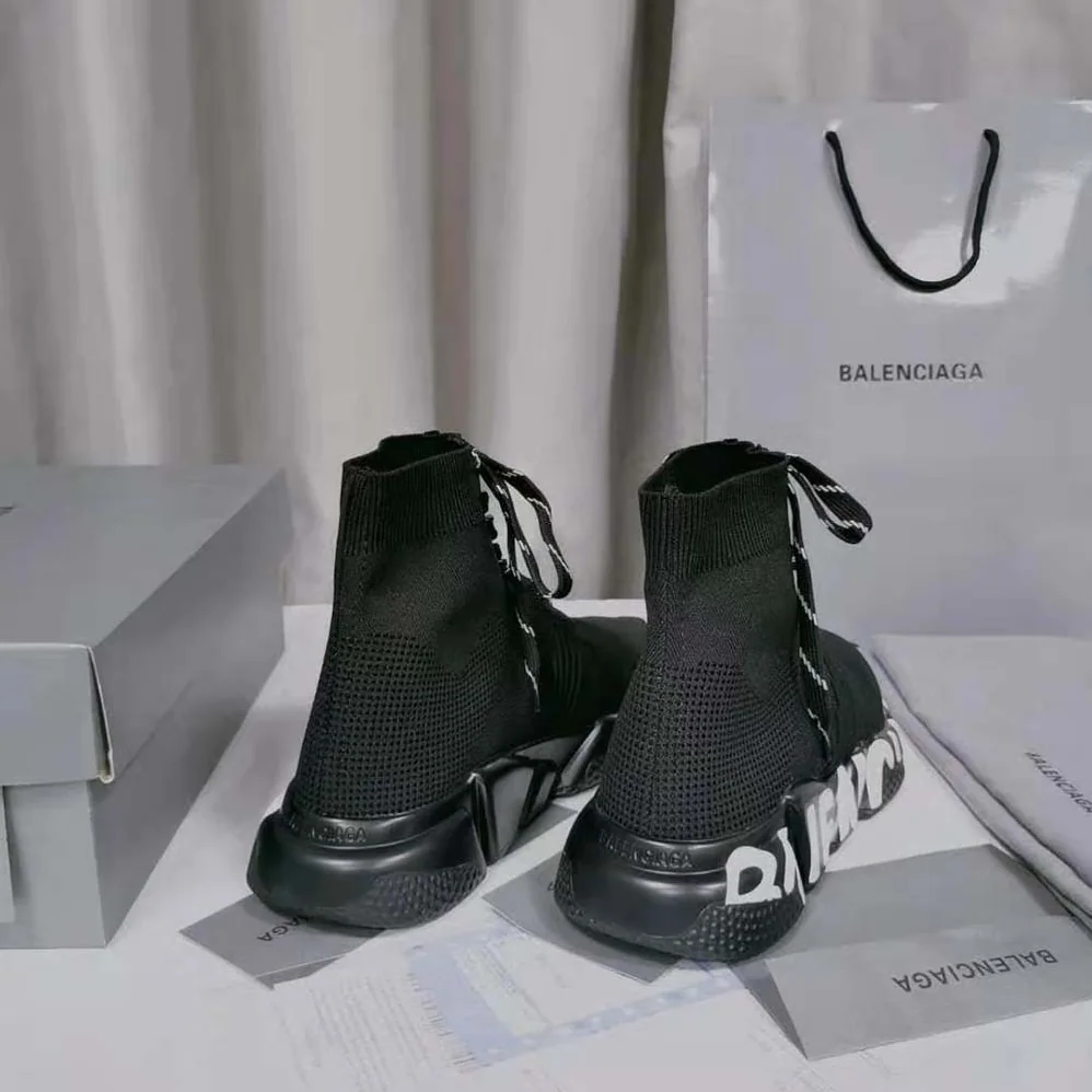 Balenciaga Speed Lace up Graffiti Sneaker in Black for Women in White Balenciaga Speed Lace up Graffiti Sneaker in Black for Women in White
