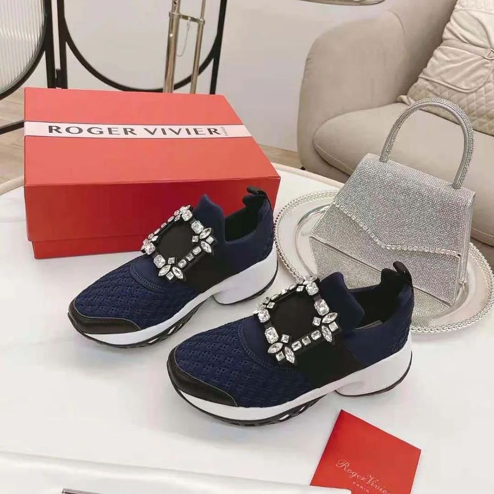 Roger Vivier Viv' Run Strass Buckle Sneakers in Technical Fabrics for Women in Navy