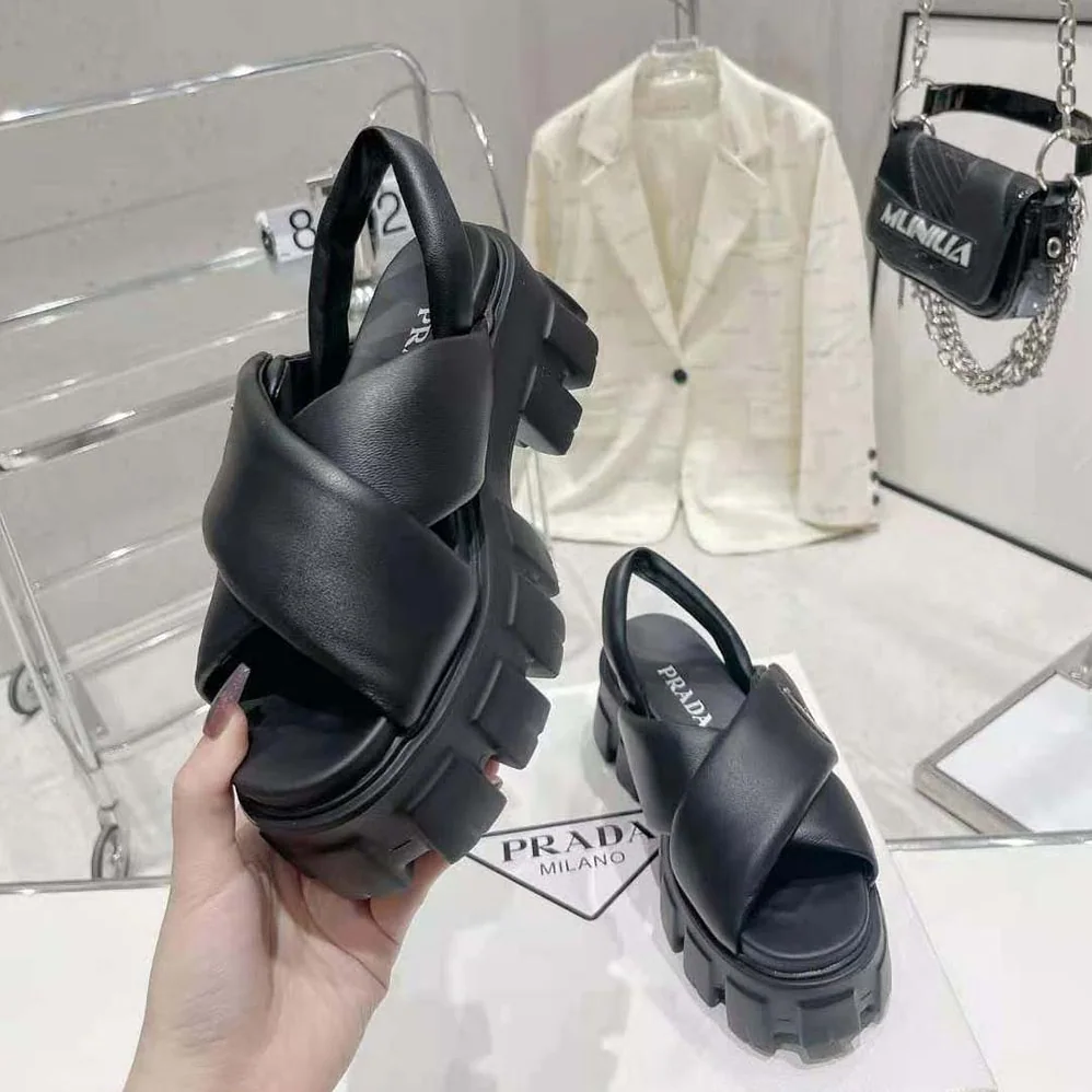 Prada Monolith Padded Nappa Leather Sandals for Women in Black