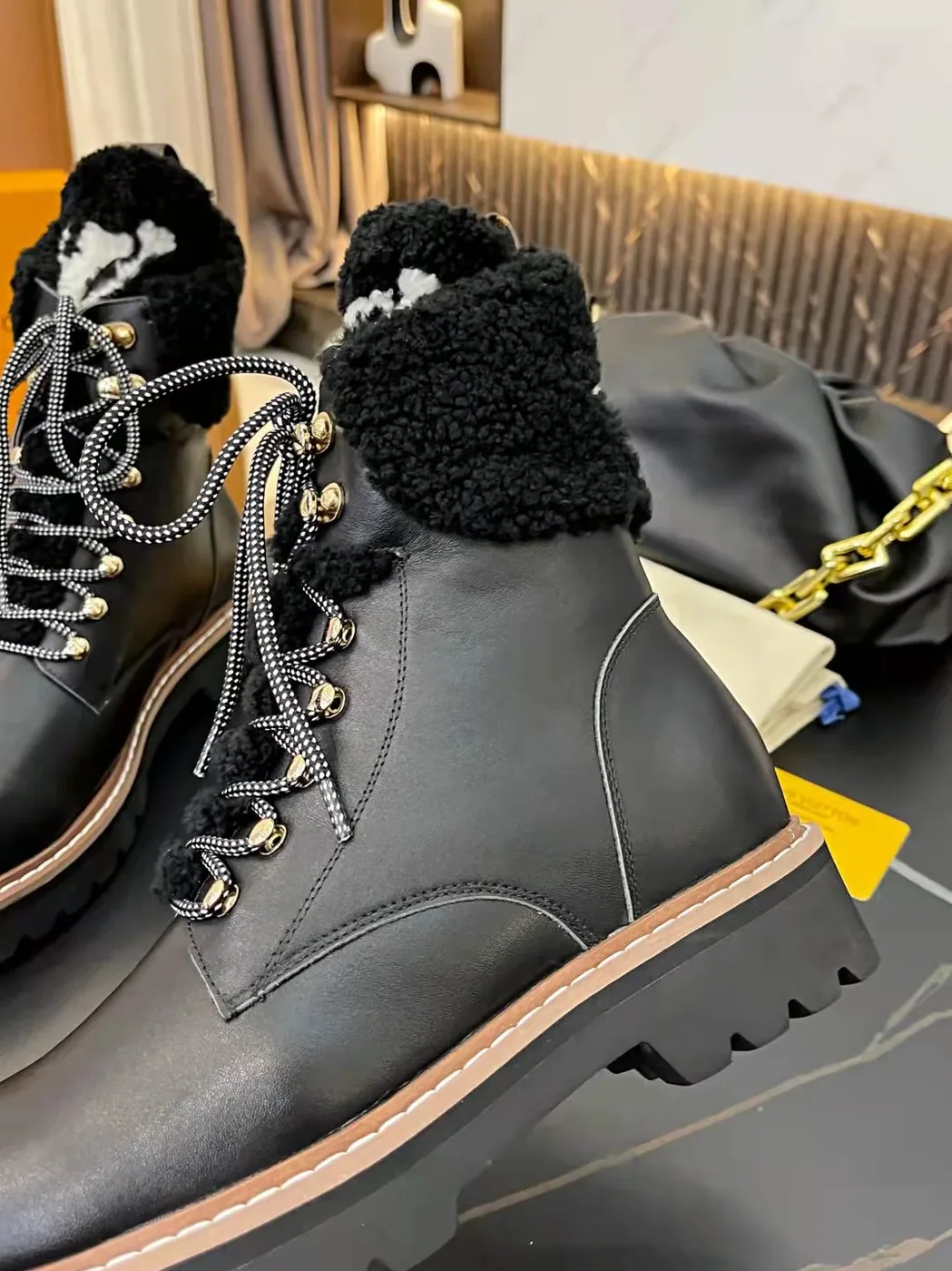 Louis Vuitton Territory Flat Military Boots Black for Women