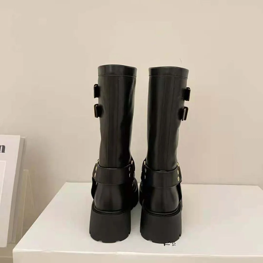 Celine Bulky Mid Biker Boot with Harness in Calfskin – Vegetal Tanning for Women in Black Celine Bulky Mid Biker Boot with Harness in Calfskin – Vegetal Tanning for Women in Black