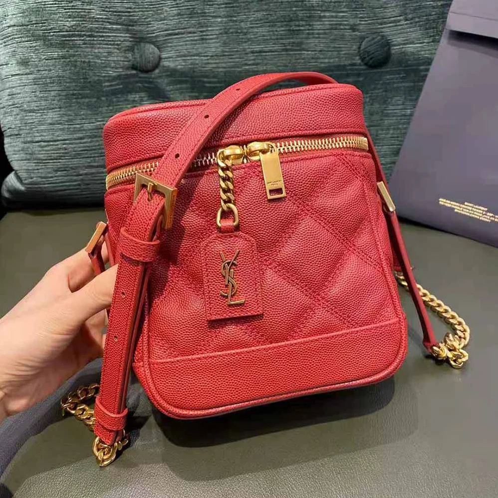 Saint Laurent YSL 80's Vanity Bag in Carre-Quilted Grain DE Poudre Embossed Leather for Women Saint Laurent YSL 80's Vanity Bag in Carre-Quilted Grain DE Poudre Embossed Leather for Women