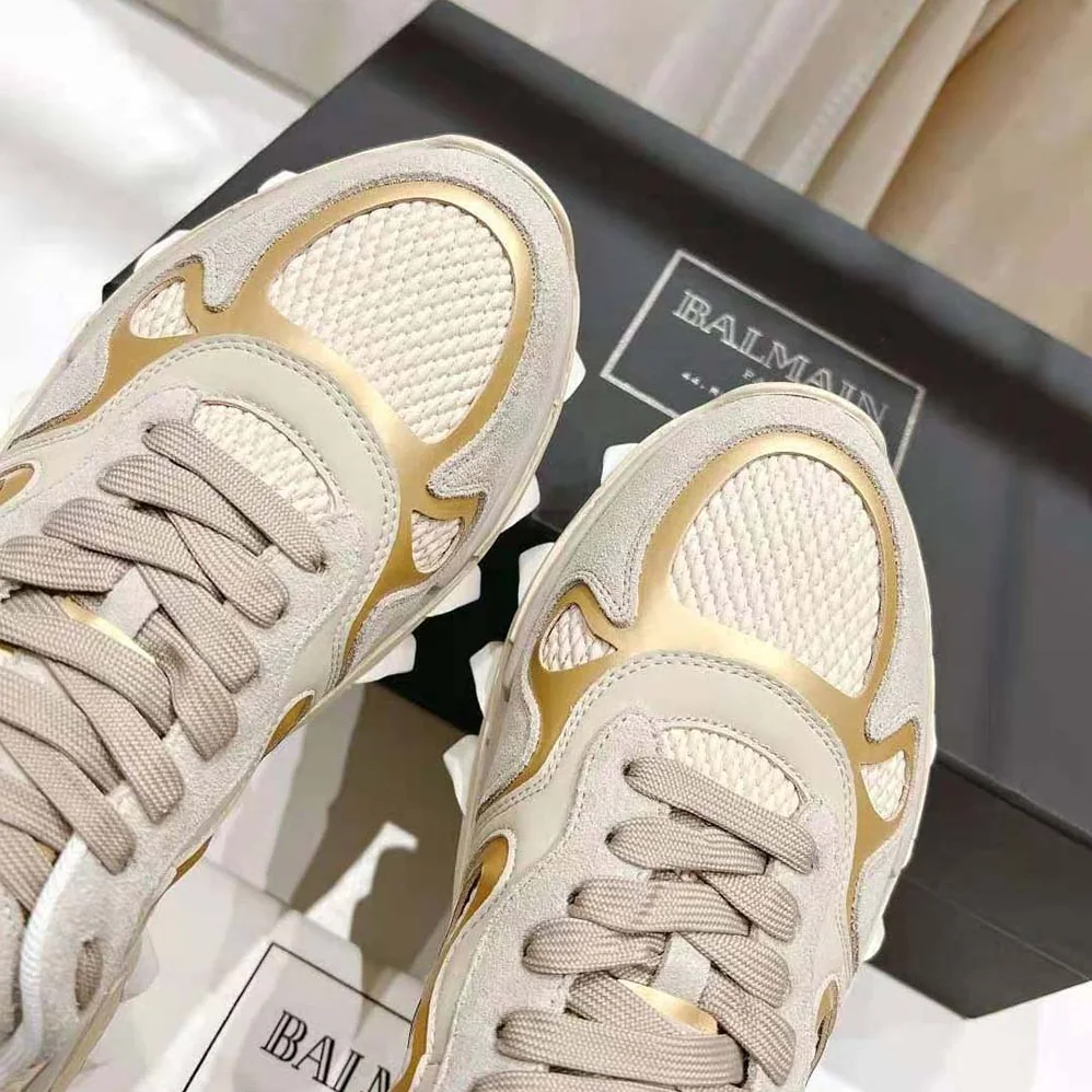 Balmain B-East Trainer in Leather Suede and Mesh for Unisex in Beige