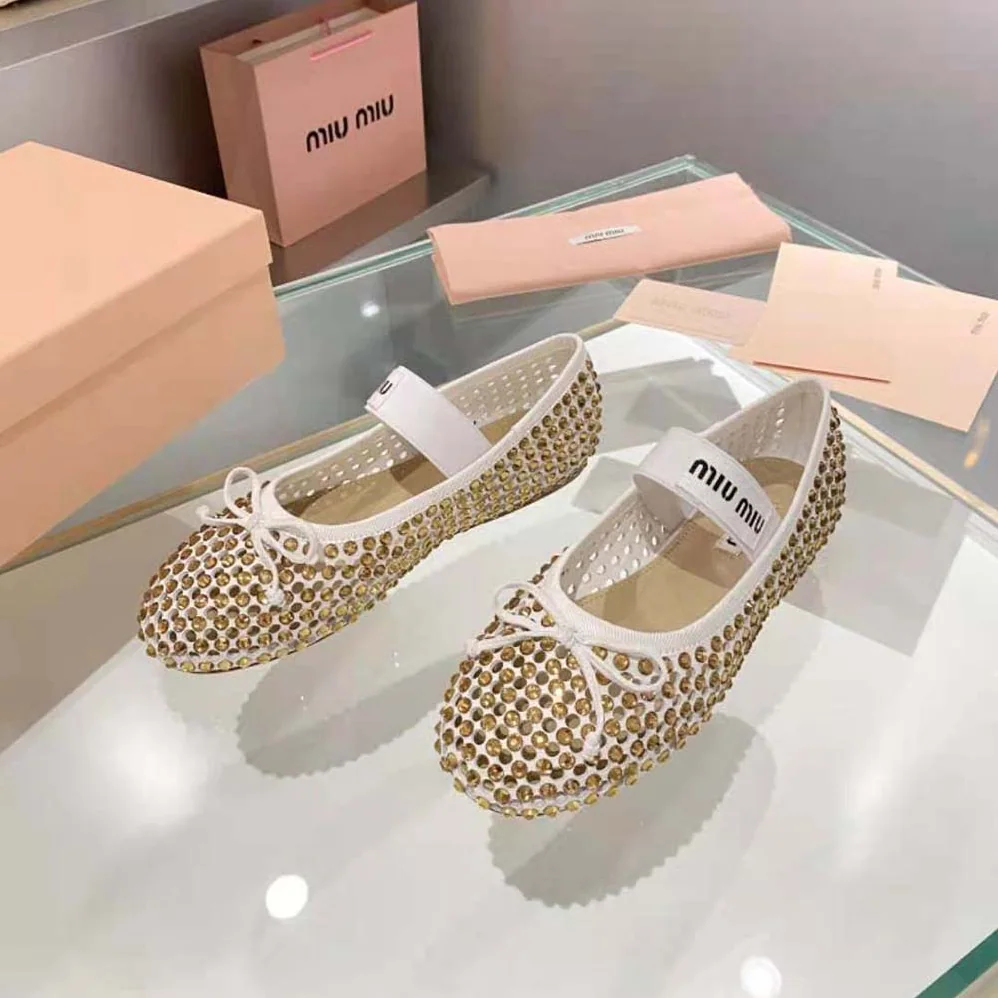 Miu Miu Satin Ballerinas for Women in Gold