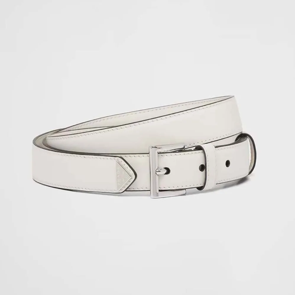 Prada N Leather Belt with Enameled-metal Triangle Logo for Unisex in White