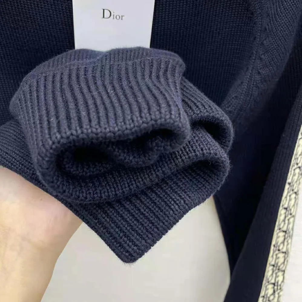 Dior Sweater with Dior Oblique Inserts Deep Blue Cotton Jersey for Men Dior Sweater with Dior Oblique Inserts Deep Blue Cotton Jersey for Men