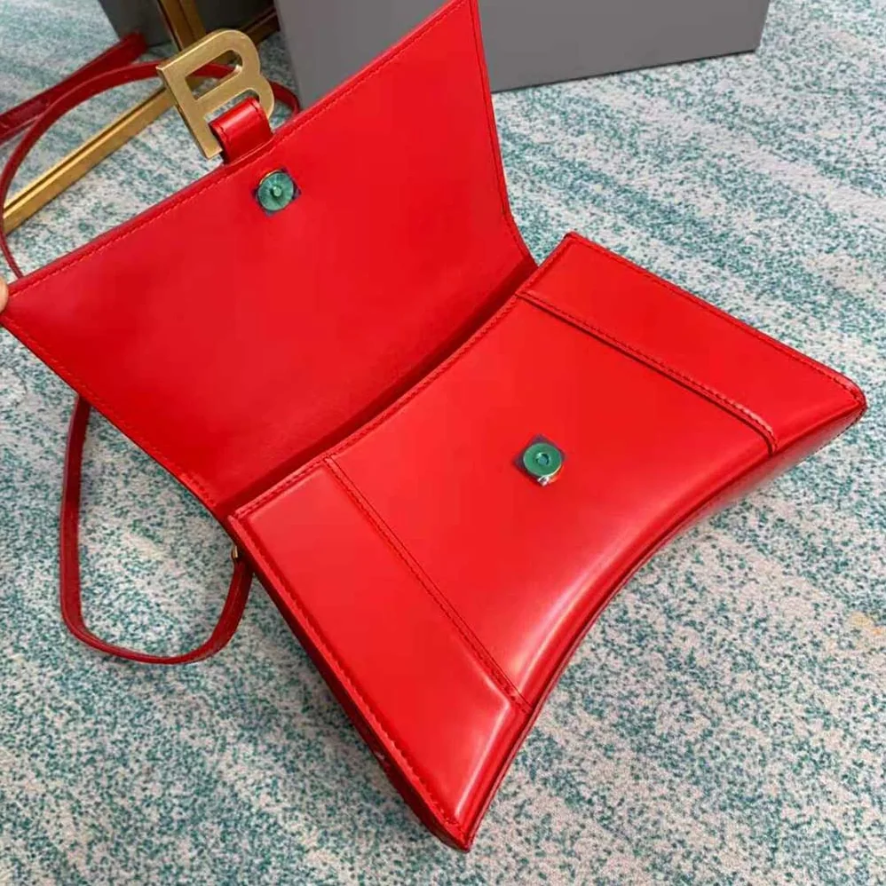 Balenciaga Hourglass Small Top Handle Bag in Shiny Box Calfskin for Women in Red