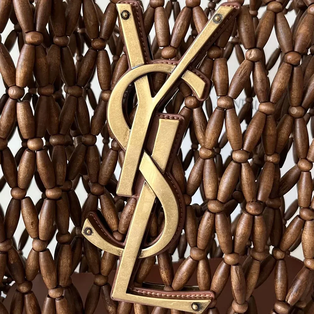 Saint Laurent YSL Icare Medium In Wood Beads Dark Brown for Women Saint Laurent YSL Icare Medium In Wood Beads Dark Brown for Women