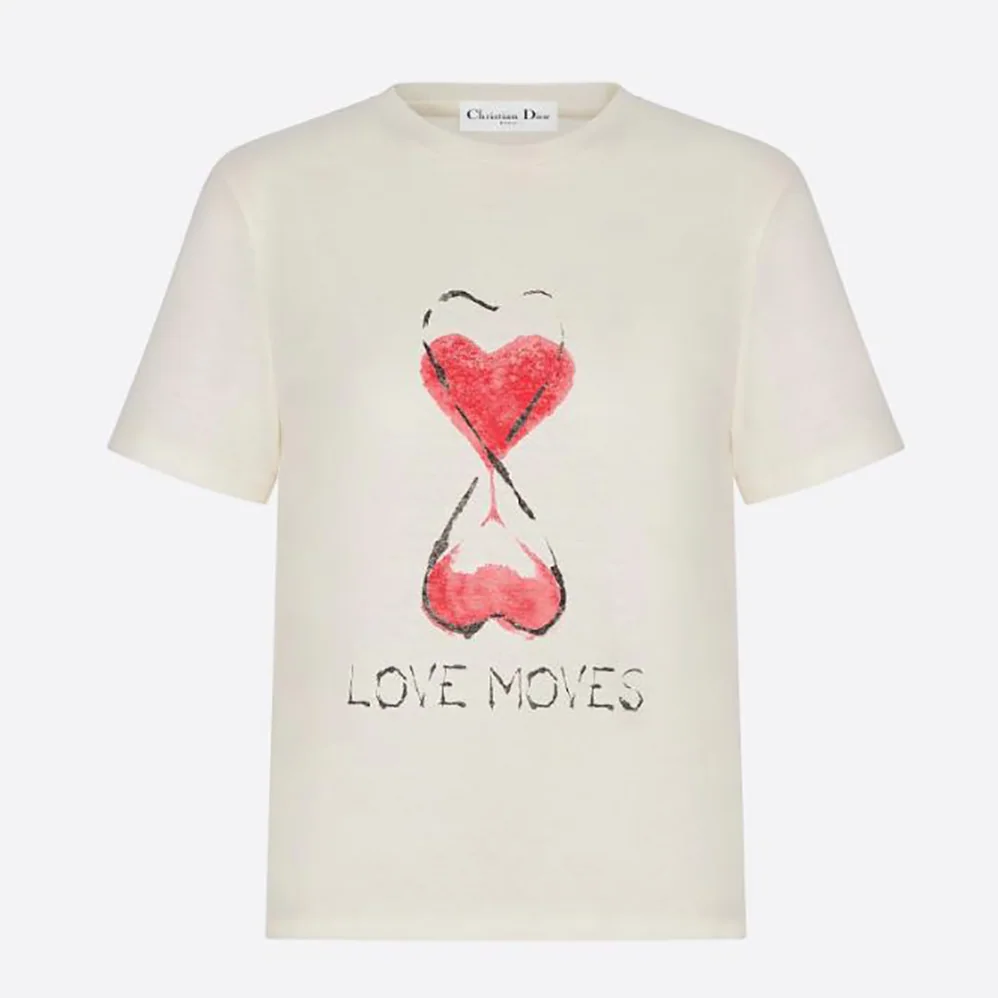 Dior Love Moves T-shirt Ecru Cotton Jersey and Linen for Women Dior Love Moves T-shirt Ecru Cotton Jersey and Linen for Women