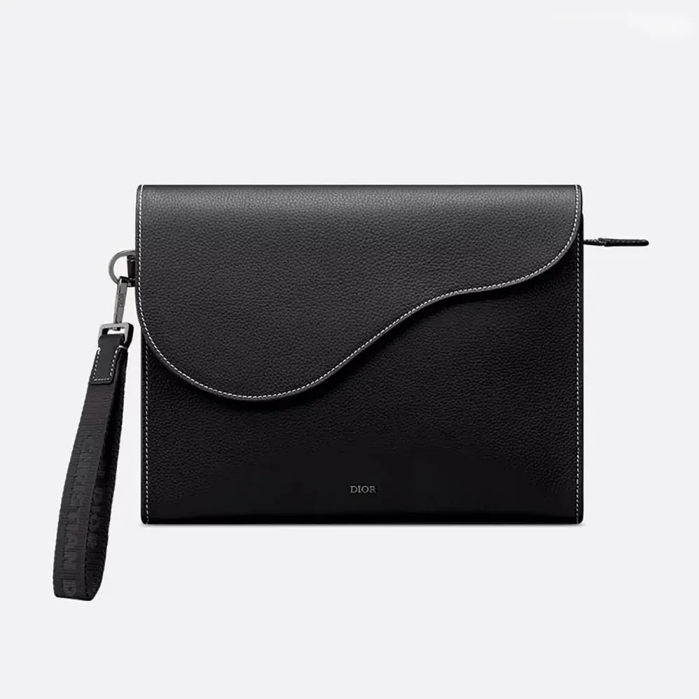 Dior Saddle A5 Triangle Pouch Black Grained Calfskin for Men Dior Saddle A5 Triangle Pouch Black Grained Calfskin for Men