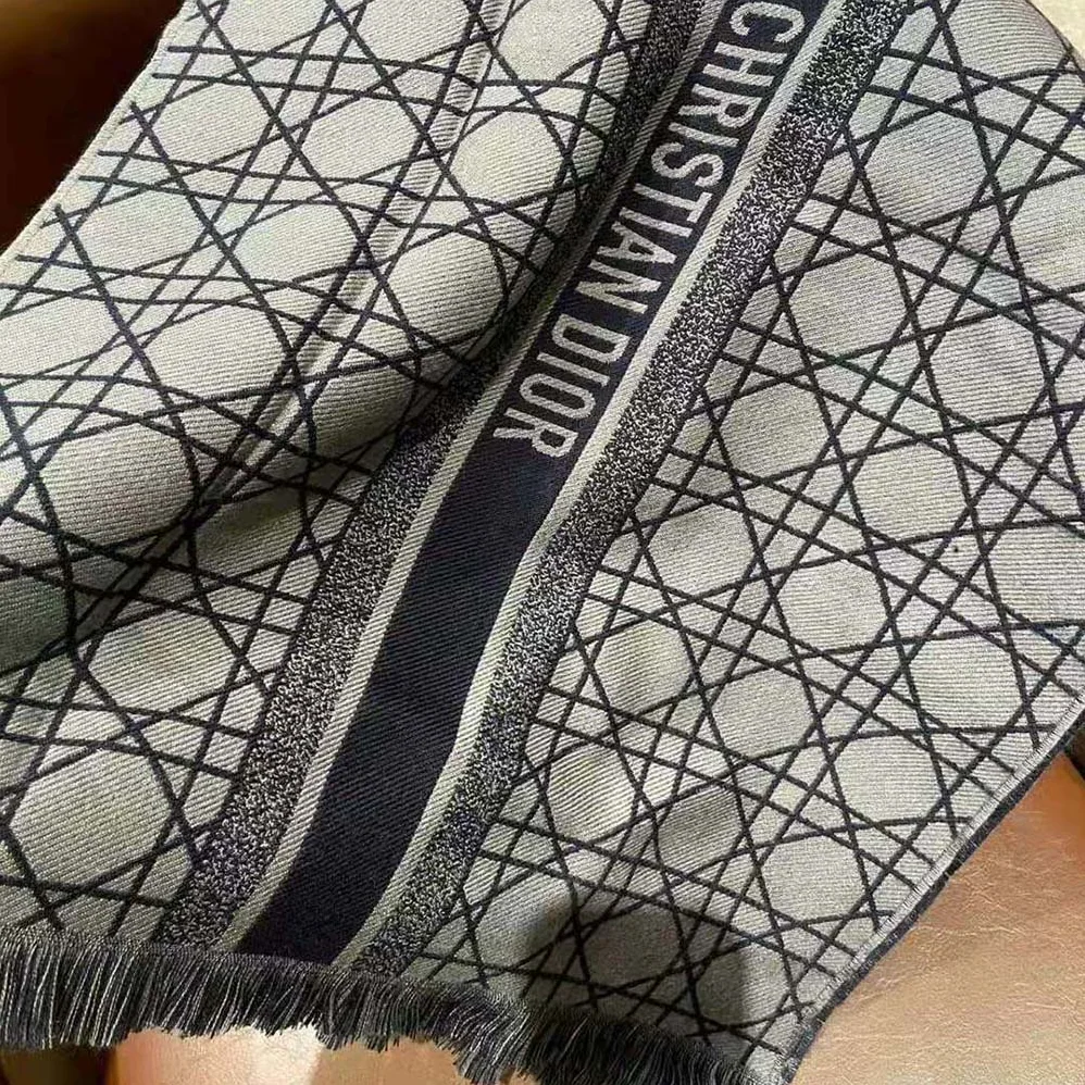 Dior Cannage Scarf Navy Blue and Gray Cashmere and Virgin Wool for Women Dior Cannage Scarf Navy Blue and Gray Cashmere and Virgin Wool for Women