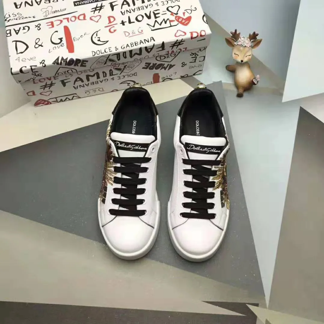Dolce Gabbana D&G Printed Calfskin Portofino Sneakers in White for Men Dolce Gabbana D&G Printed Calfskin Portofino Sneakers in White for Men