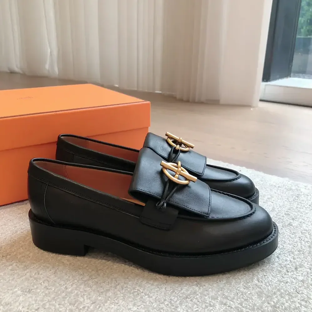 Hermes Impact Loafer in Calfskin Leather-Black 241143Z for Women Hermes Impact Loafer in Calfskin Leather-Black 241143Z for Women