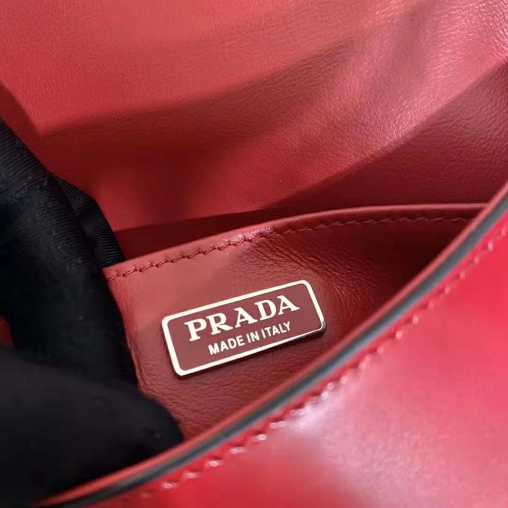 Prada Cleo Brushed Leather Shoulder Bag with Flap for Women in Red