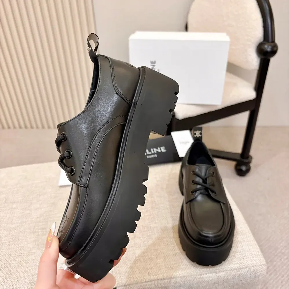 Celine Triomphe Derbies in Shiny Bull for Women in Black