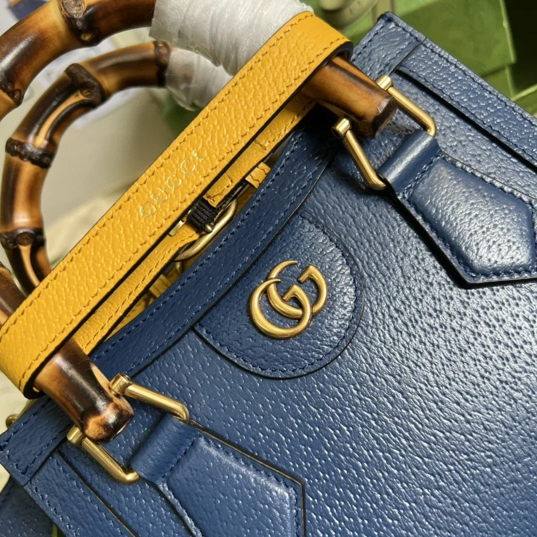 Gucci Diana Mini Top Handle Bag / Canvas Lining Blue Gold Hardware
