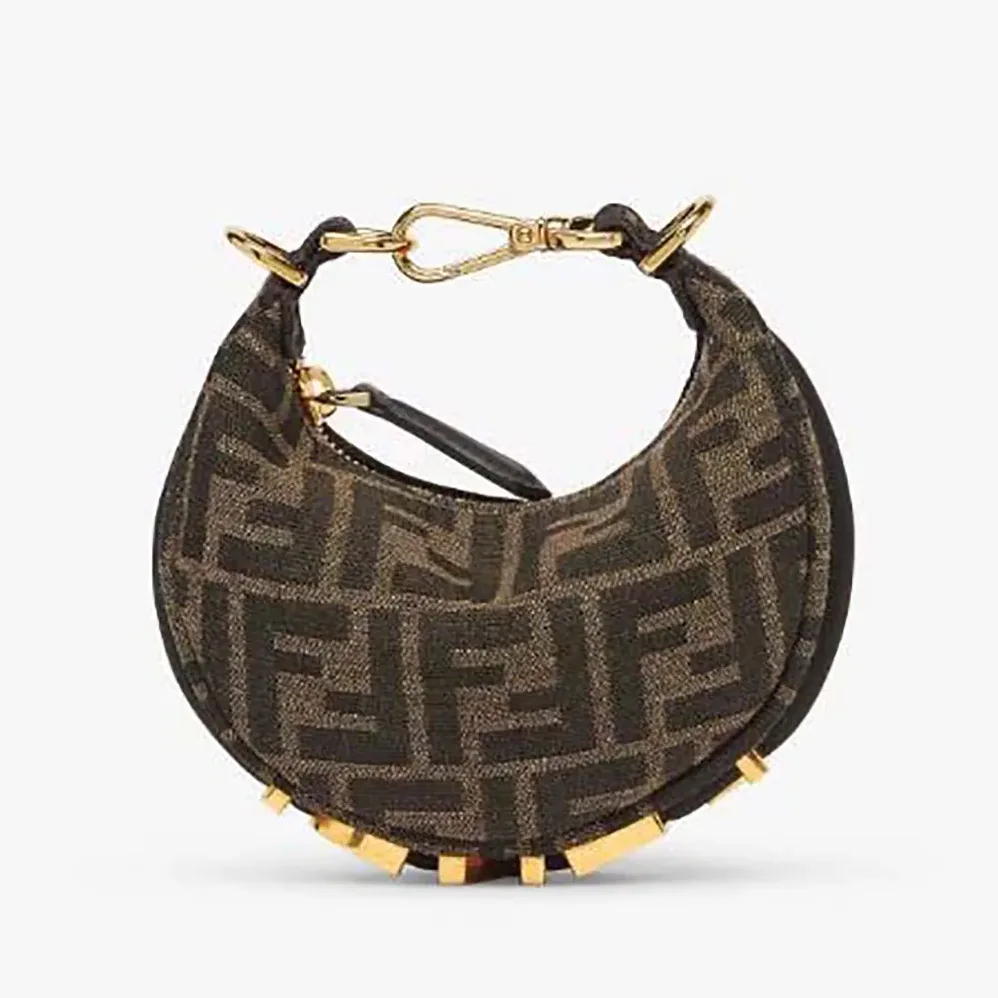 Fendi Nano Fendigraphy Brown Fabric Charm for Women Fendi Nano Fendigraphy Brown Fabric Charm for Women