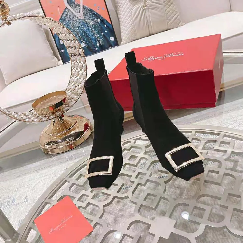 Roger Vivier Trompette Metal Buckle Chelsea Booties in Suede for Women