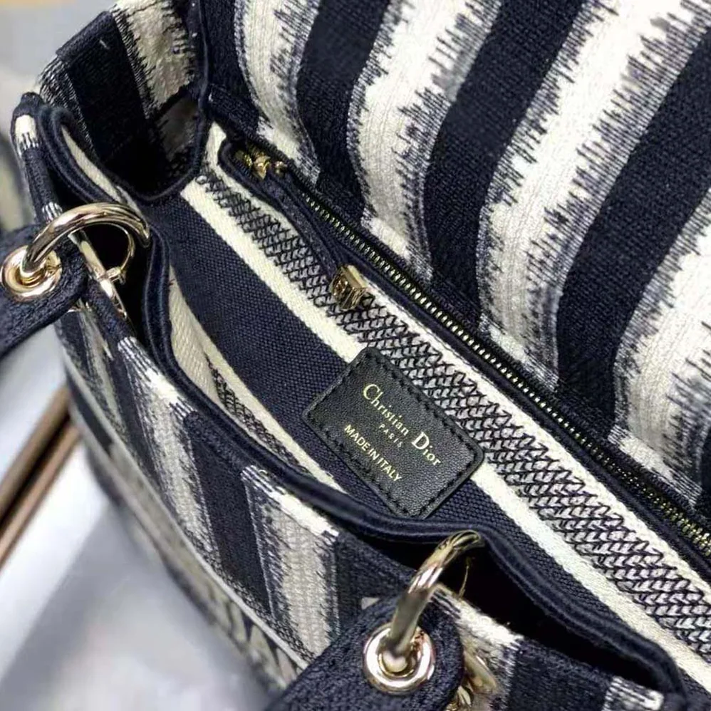 Dior Medium Lady D-lite Bag Blue D for Women in Stripes Embroidery