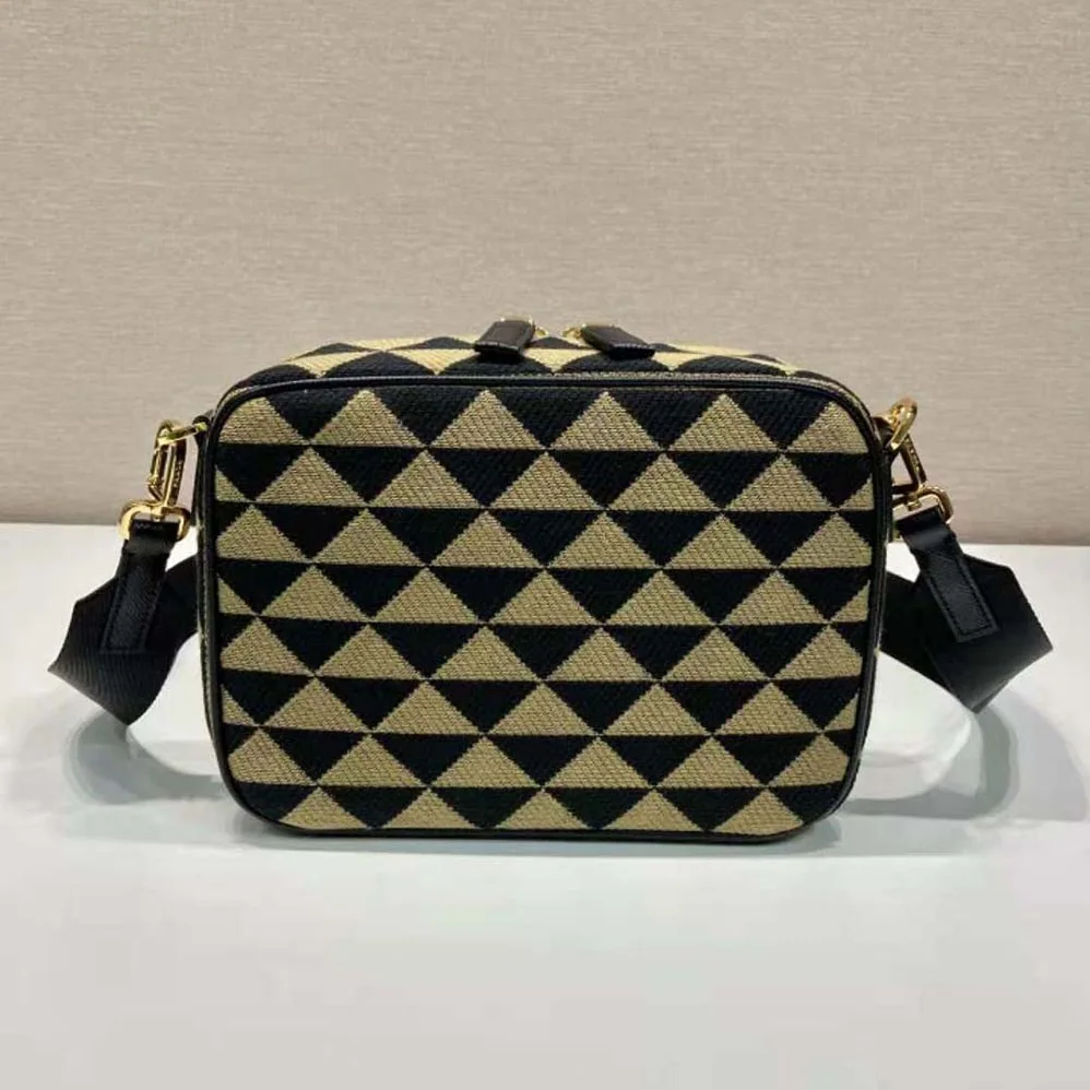 Prada Symbole Embroidered Fabric Bag for Men in Beige/Black