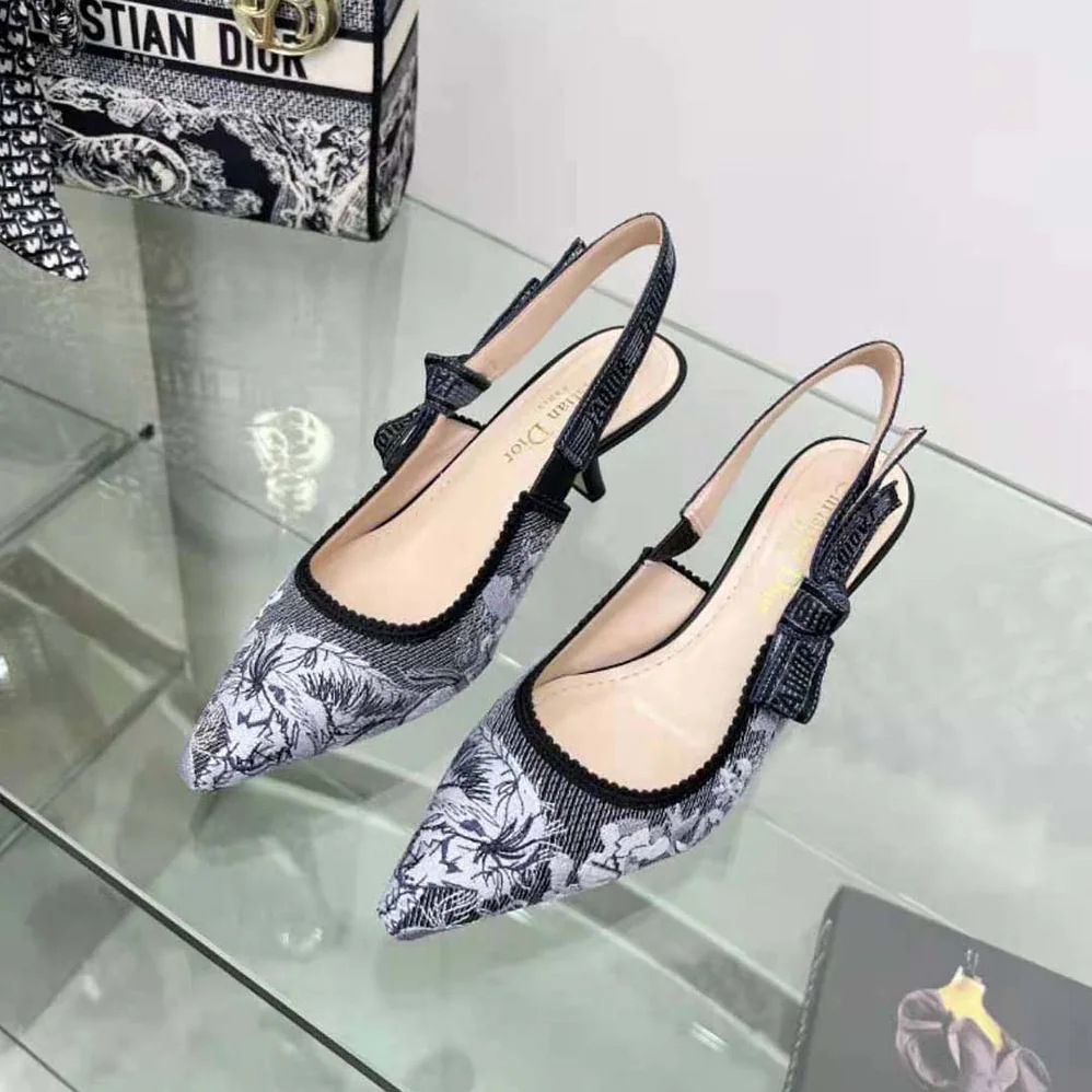 Dior J'Adior Slingback Pump Blue Multicolor Embroidered Denim for Women