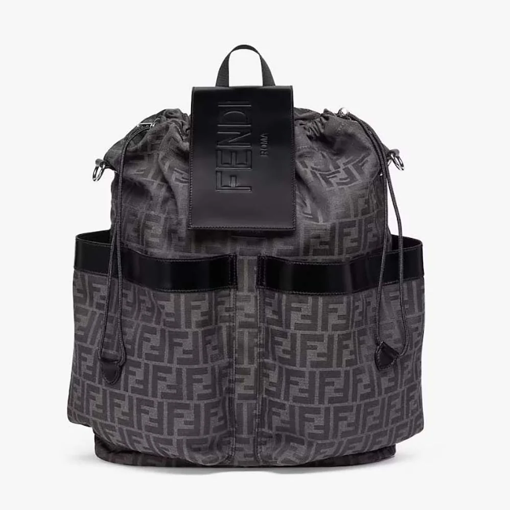 Fendi Strike Large FF Jacquard Fabric Backpack for Men in Gray