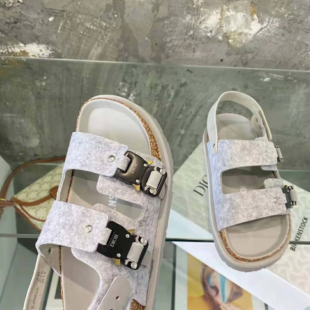 Dior Dior by Birkenstock Milano Sandal Dior Gray Felted Wool and Nubuck Calfskin for Men