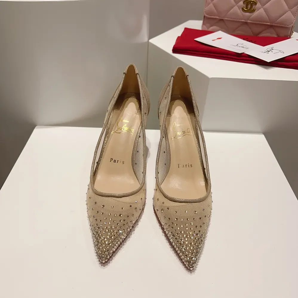 Christian Louboutin Follies Strass 85 mm Pumps Mesh and Suede for Women in Beige Christian Louboutin Follies Strass 85 mm Pumps Mesh and Suede for Women in Beige